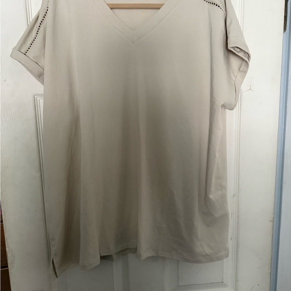 Belle by Kim Gravel Cream V-Neck Short Sleeve Tee Size XL oversized soft jersey - Picture 1 of 8
